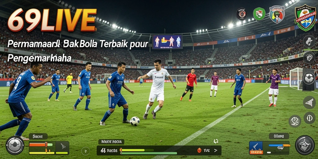 Screenshot dari gameplay <strong>69LIVE</strong> yang menampilkan aksi sepak bola realistis.