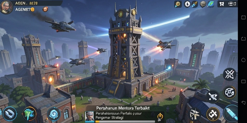 Tampilan AGEN878 menampilkan pertempuran menara yang intens dan strategis.
