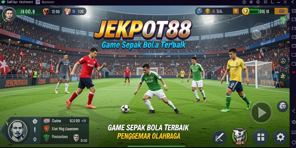 Tampilan gameplay JEKPOT88 dengan grafis sepak bola yang realistis.