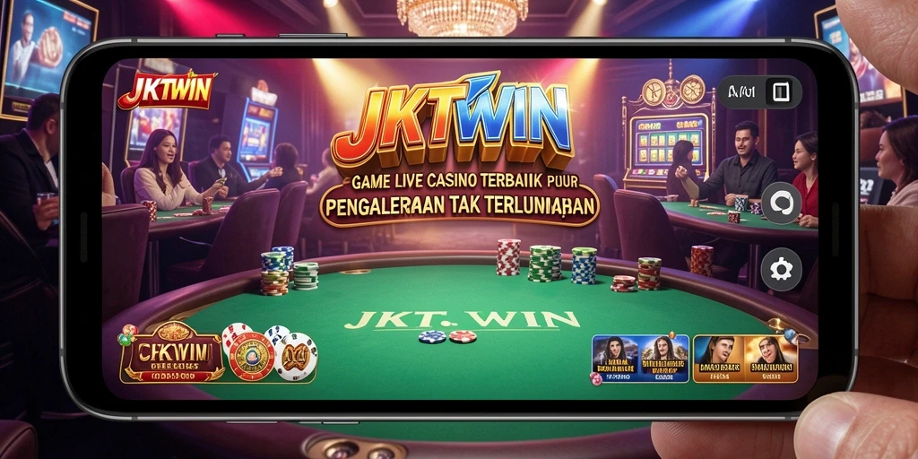 Screenshot gameplay Live Casino JKTWIN menampilkan dealer profesional dan interaksi sosial antar pemain.
