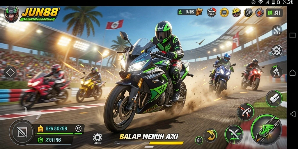 Gameplay seru dan mendebarkan di JUN88 dengan balapan motor.