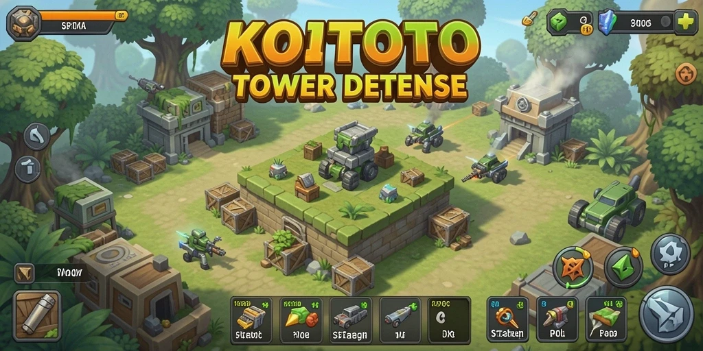 Screenshot gameplay KOITOTO menampilkan strategi Tower Defense yang menarik.