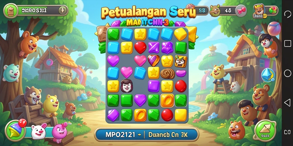 Screenshot MPO2121 menampilkan serunya gameplay Match-3 yang mengasyikkan.