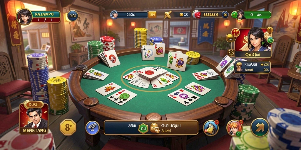 Screenshot utama RAJAMPO menampilkan gameplay mendebarkan QiuQiu.