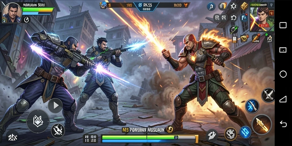 Screenshot RK55 menampilkan pertarungan karakter heroik dalam aksi yang mendebarkan.