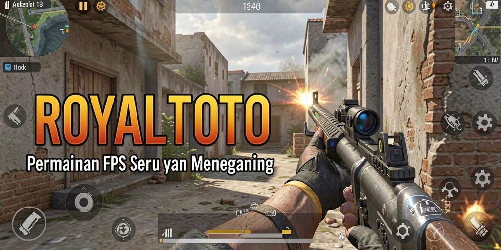 Tampilan dinamis gameplay ROYALTOTO dalam aksi FPS.