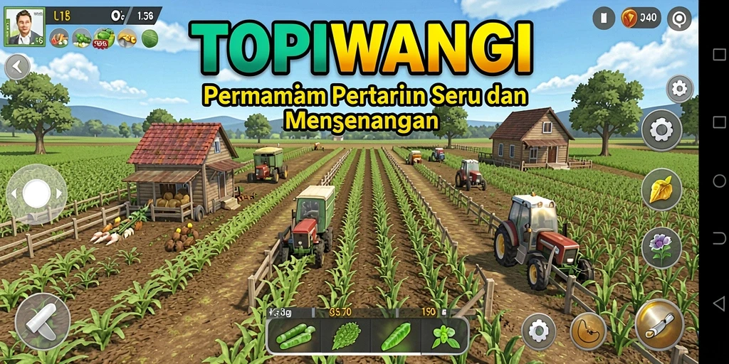 Screenshot gameplay menunjukkan aktivitas bertani yang menarik di TOPIWANGI.