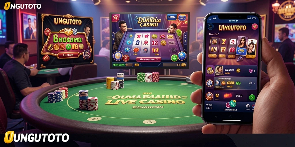 Tampilan gameplay Live Casino UNGUTOTO dengan dealer langsung di meja permainan.