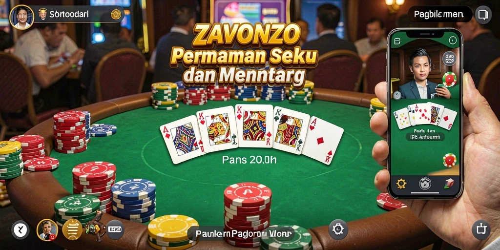 Screenshot tampilan gameplay seru di ZAVONZO yang menunjukkan aksi poker.